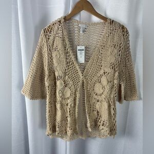 Chico's Willow Crocheted Cardigan Sweater Sandshell NWT Grannycore Size Large 2